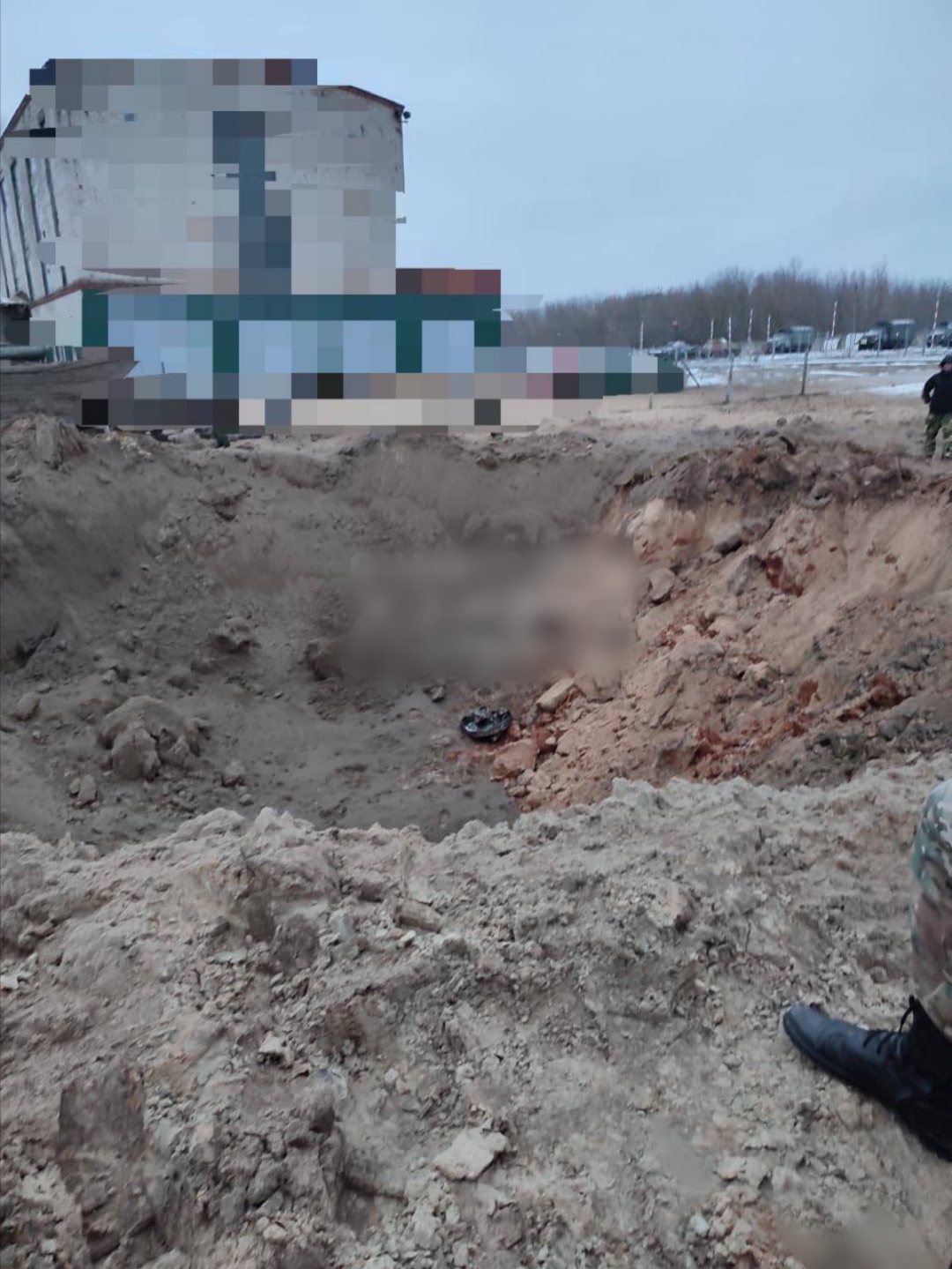 The result of an alleged attack on the territory of a Russian military unit near Klyntsy, Bryansk region