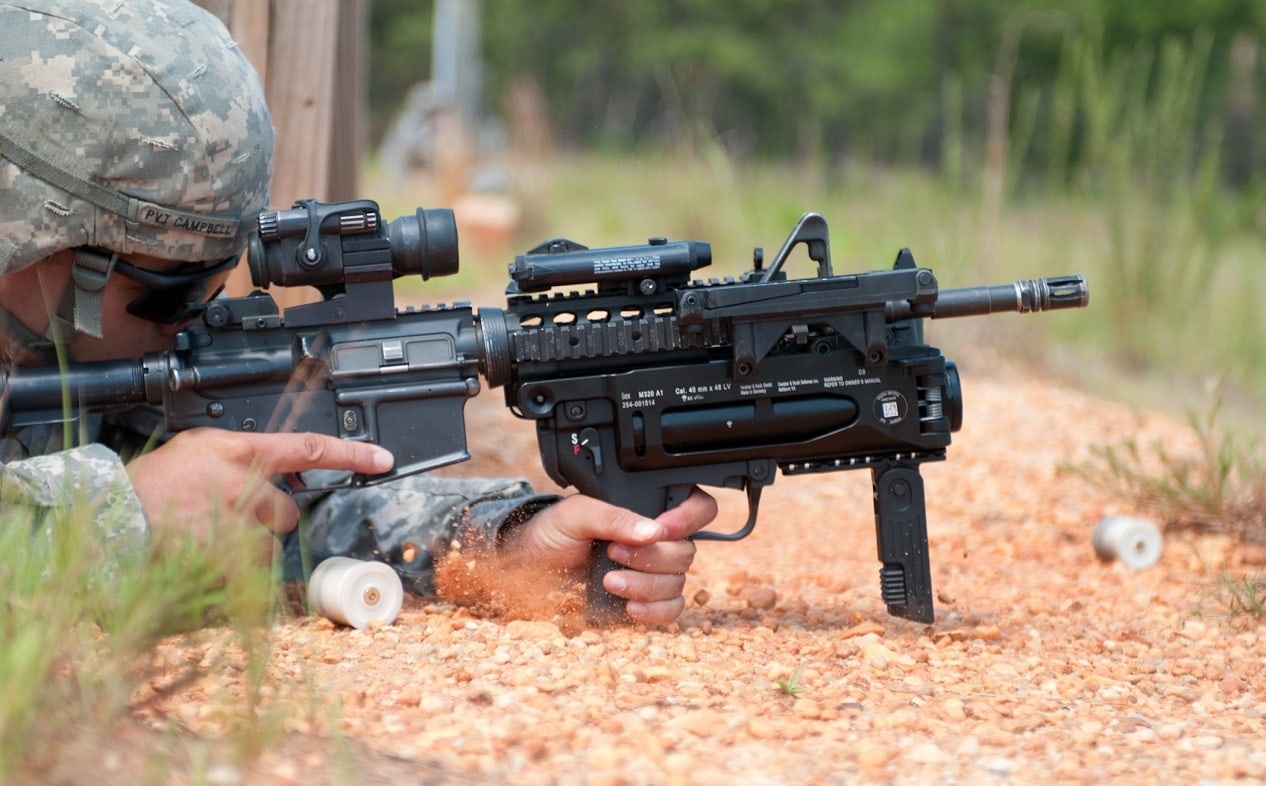 M320 grenade launcher on an automatic rifle