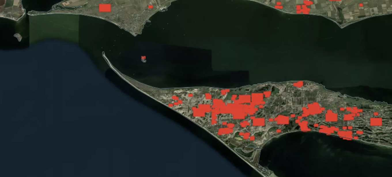 The scale of fires on the territory of the Kinburn Spit in August 2025, screenshot from NASA’s “Modaps” system