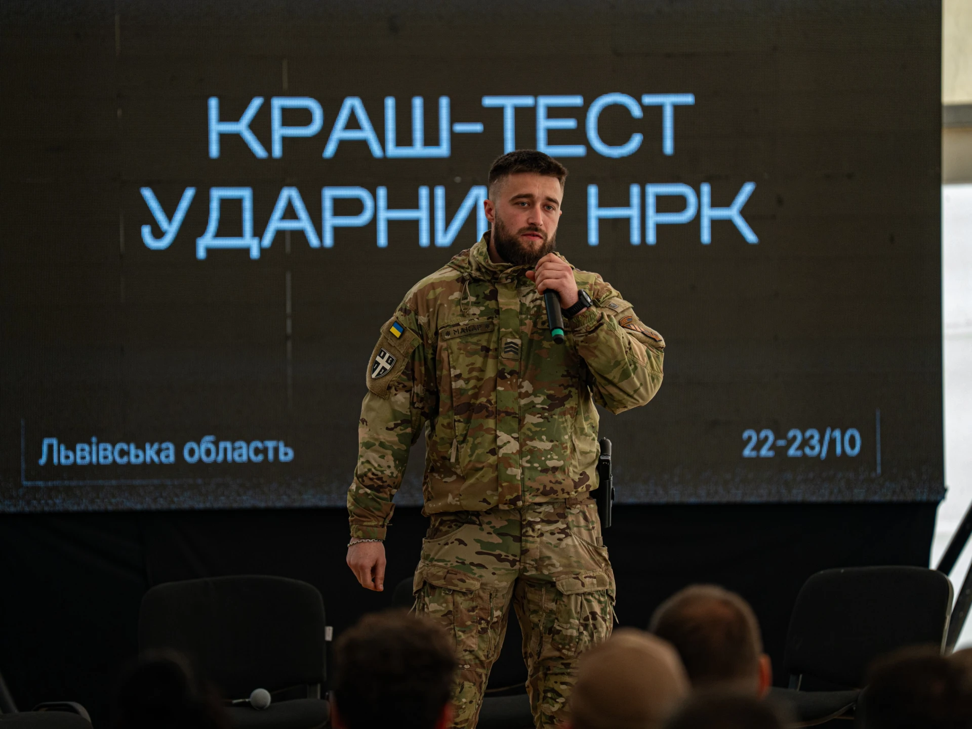 Commander of the 3rd Assault Brigade’s strike UGV company with the callsign “Makar” opens the crash test / Photo courtesy of the organizers Commander of the 3rd Assault Brigade’s strike UGV company with the callsign “Makar” opens the crash test / Photo courtesy of the organizers