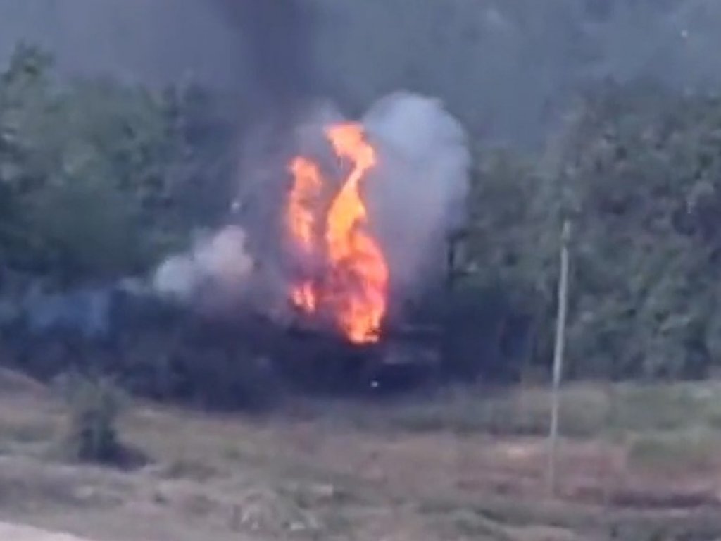 A Russian tank in the Donetsk region was destroyed by KORSAS. June 2022. Ukraine. 